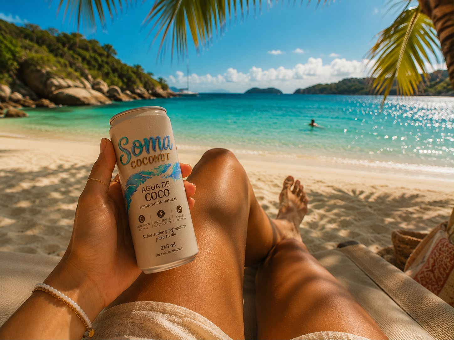 SOMA coconut water en la playa